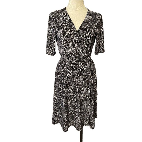 Ralph Lauren Dress Black White 10 Career Church Wrap Short Sleeve Washable NEW - Picture 1 of 5